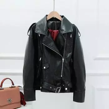 PU кожа весна и осень одежда новая женская одежда bf свободная красивый и тонкий черный локомотив модный S чёрный