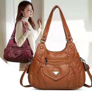 PU кожа винтажный однотонный цвет женская мода плечо сумка слинг 2025 весна высокая вместимость простой регулируемый ремень хобо сумки через плечо чёрный