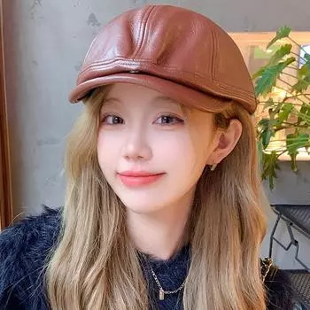 PU кожаная шляпа вперед детский темперамент универсальный показывать лицо маленький весна и осень путешествия уличная мода тренд берет (56-58Cm) adjustable чёрный