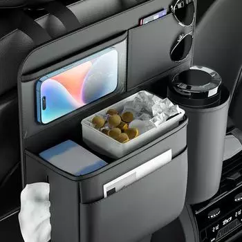 PU кожаный карман для хранения вещей на спинке сиденья автомобиля органайзер для хранения сумка многофункциональный ящик для хранения с подстаканником мусорное ведро чёрный