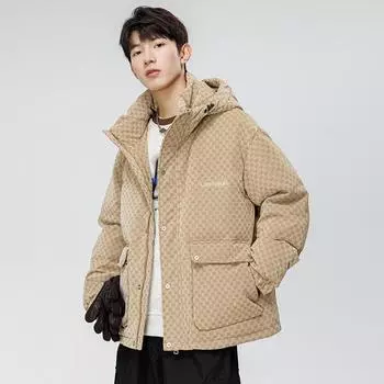 ПУ кожаный пуховик мужской зимняя теплая печать короткая утолщенная куртка Ruffian красивый капюшон M