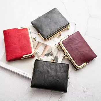 PU кожаный винтажный кошелек для визиток и монет с застежкой-молнией и замком, женский держатель для кредитных карт, маленький кошелек с Rfid для женщин, компактный чёрный