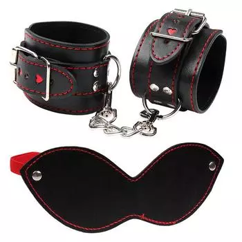 Pu leather blindfold, sex toys, handcuffs, two-piece set, nightclub role-playing, stage performance, bundled props