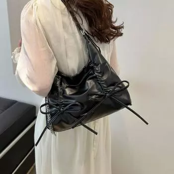 PU Leather Bow Tote Bag Zipper Girl Crossbody Bag Fashion Bowknot Shoulder Bag Outdoor серебряный