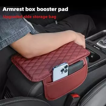 PU Leather Car Armrest Mat Center Console Arm Rest Protection Cushion with Storage Pockets Armrests Storage Box Cover Pad чёрный