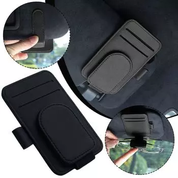 PU Leather Car Glasses Clip 3 In 1 Creative Sunshade Storage Clip Sunglasses Clip Car Interior Decoration