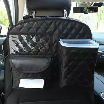 PU Leather Car Seat Storage Hanging Bag Multi Pocket Car Rear Seat Storage Organizer Car Seat Back Holder Tissue Box Storage Bag чёрный
