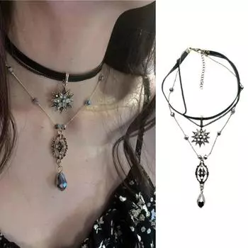 PU Leather Choker Sunflower Tassel Pendant Delicate Women s Necklace Dance Party чёрный