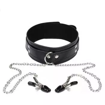 Ошейник из ПУ кожи с цепочкой и зажимами, ожерелье, аксессуары для пирсинга