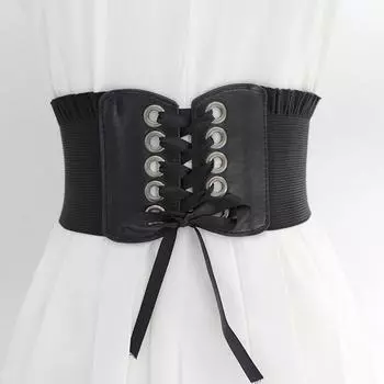 PU Leather Fashion Design All-match Corset Belt Adjustable Waistband Female Waist Belt Cummerbund чёрный