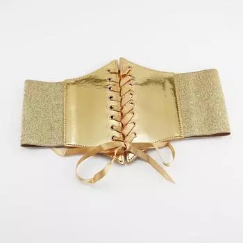 PU Leather Female Waistband Dress Girdle Wide Waist Belt Personality Gold Cummerbunds Dress