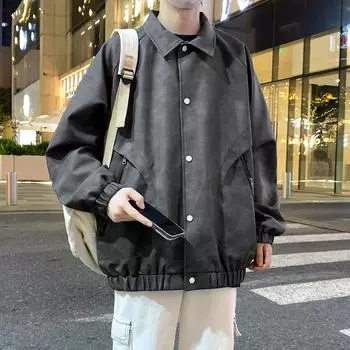 PU Leather Jacket Men s Loose Plus Size Fat Solid Color Casual Jacket Men L