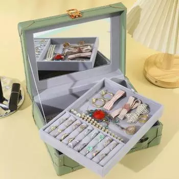 PU Leather Jewelry Packing Box Double Layer Jewelry Display Holder Earring Storage Case Outdoors белый