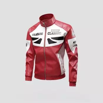 PU Leather Men s Men s Coat In Spring and Autumn New Stand-up Collar Motorcycle Suit Embroidered Color Matching Jacket Men M
