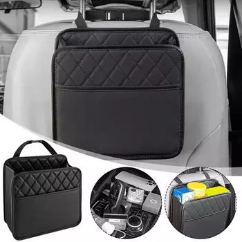 PU Leather Multifunctional Car Seat Back Storage Bag Waterproof Large Capacity Interior Garbage Accessories Car Wear-resist J3P0