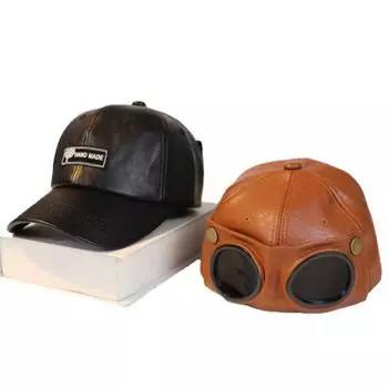 PU Leather Pilot Glasses Hat Personality Baseball Cap Casual Sunglasses Hat Women чёрный