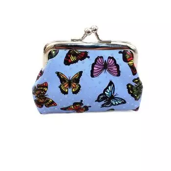 PU Leather Shell Clip Coin Purse Polyester Clip Buckle Purse Butterfly Printed Pouch Girls