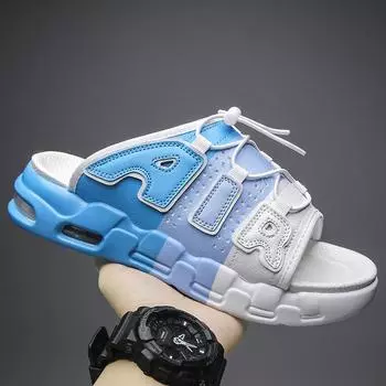 Туфли из искусственной кожи для мужчин, тапочки, модные пляжные сандалии на воздушной подушке, мужские повседневные кроссовки для лета, прохладные, для дома, большой размер 45 46 39