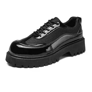 PU Leather Shoes Men s Business Formal Casual Shoes Students Thick Bottom Lace Up Round Head Non-slip Comfortable Outdoor Shoes 39