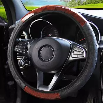 PU Leather Steering Covers 4 Colors Car-styling Car Steering Wheel Cover Universal Wooden Pattern Interior Accessories чёрный