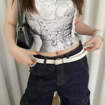 PU Leather Y2k Waist Belt Red/Black Jeans Pants Belt Simple Women s Belt Streetwear коричневый