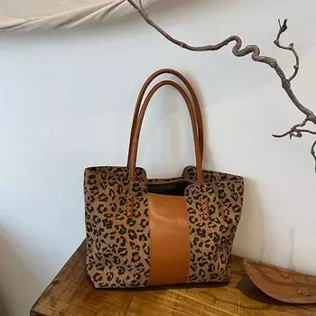 Сумка с леопардовым принтом из искусственной кожи Pendulum Laser High Capacity Tote Color Collision Universal Shoulder Bags Autumn New