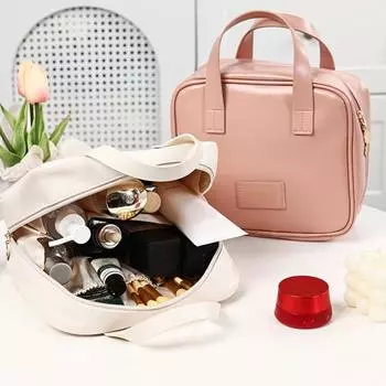 Косметичка из искусственной кожи для женщин, органайзер для туалетных принадлежностей, водонепроницаемая дорожная косметичка, женская, большая вместимость, портативный косметический чехол чёрный