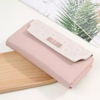 PU мягкий складной женский длинный кошелек с пряжкой-цветком розовый