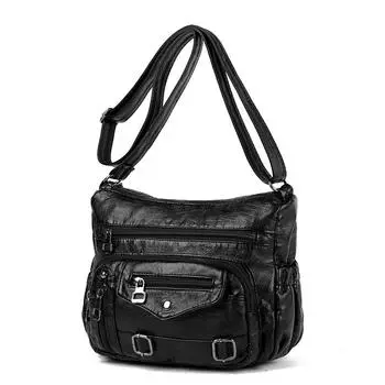 ПУ плечевая сумка многоотделенческая сумка для мамы большая вместимость женская сумка через плечо чёрный