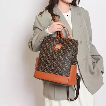 PU принт рюкзак женский большой емкости компьютерная сумка дорожная сумка школьный портфель студент светло-коричневого