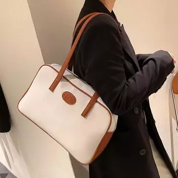 PU ретро сумки большой емкости женские новые корейские модные сумки-тоут повседневные контрастные цвета женские сумки через плечо для путешествий