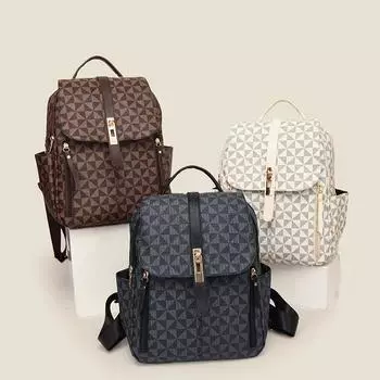 ПУ рюкзак женский принтованный рюкзак синий