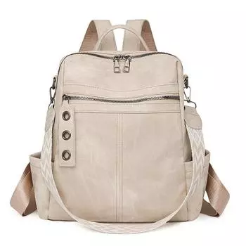 ПУ Рюкзак Женский Рюкзак Большой Вместимости Многофункциональная Сумка через Плечо бежевый