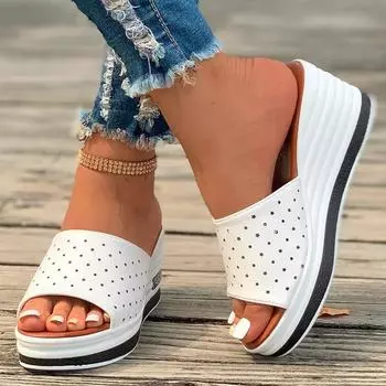 Pu Solid Summer Modern Slippers Wedges Женская обувь на распродаже 2024 Высококачественные женские тапочки из резины без застежек Zapatillas 35 чёрный