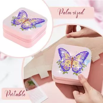 PU Special Shaped Butterfly Pattern Diamond Painting Jewelry Organizer 5D DIY Diamond Painting Storage Box for Rings Bracelets
