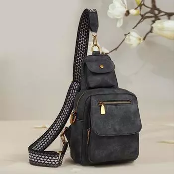 PU сумка через плечо женская ретро однотонный рюкзак сумка на грудь для поездок на работу чёрный