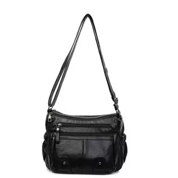 ПУ Сумка для мамы Многосекционная Большая вместимость Легкая Сумка на плечо Женская Сумка кроссбоди чёрный