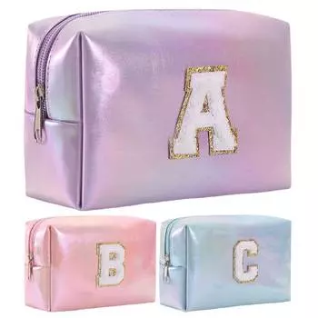 PU Travel Cosmetic Bag Large Capacity Letter Makeup Bag Cosmetic Organizer Bag Waterproof Cosmetic Holder Bag for Outdoor Travel Style 1