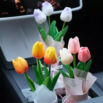 PU Tulip Flower Realistic Tulip Bucket Bouquet Car Flower Ornaments Fake Flower Bunch Mother s Day разноцветный