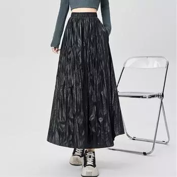 Pu Высокая талия плюс размер Винтаж плиссированные весна осень повседневные свободные длинные женские юбки женская юбка S