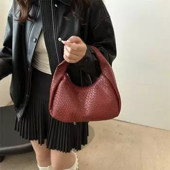 Pu Weave Bag Red Crescent Bag Fashion Underarm Bag Girls чёрный