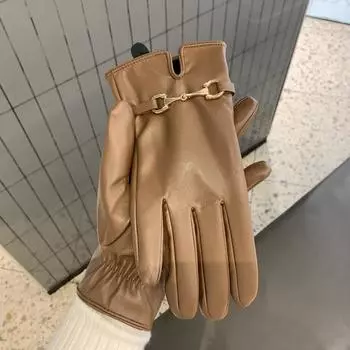 PU женские кожаные перчатки цепные перчатки простые варежки с полным пальцем велоспорт чёрный