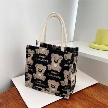 Pu Zipper Ins Trendy Small Carrying Bag Cartoon Black