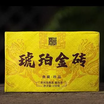 Пуэр Спелый чай с кирпичом Янтарный золотой кирпич Чай с древним деревом Мэнхай 250 г/8,8 унций