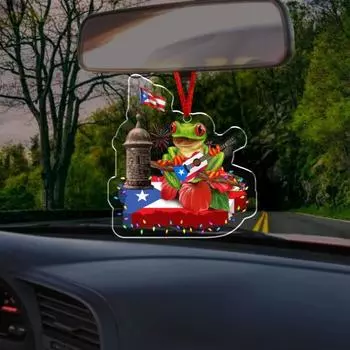 Пуэрто-Рико Рождественский кулон Плоский акриловый орнамент Пуэрто-Рико Флаг Лягушка Подвесной орнамент Домашний декор Подарки на новоселье A