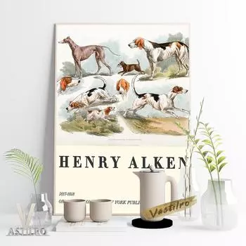 Публичная библиотека Генри Томаса Алкана. Кампания по созданию гравюр в стиле ретро. Эскиз плаката с собакой. 21cm30cm NoFrame