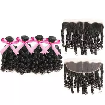 Пучки с застежкой 13х4, натуральные волосы, монгольские тетушки Funmi, человеческие волосы, упругие кудри, пучки с застежкой