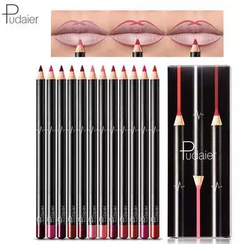 Pudaier 12 цветов подводка для губ водостойкая и нелипкая чашка не оставляющая следов телесного цвета для макияжа губ матовый карандаш для губ губная помада ручка Set 1- 01-12#