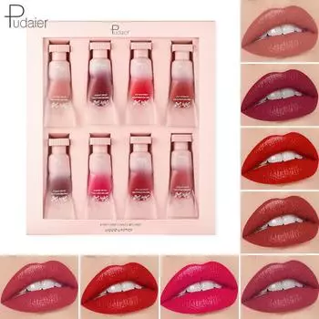 Pudaier 8 комплектов жемчужного блеска для губ Зеркальный водный блеск для губ Глазурь для губ Жидкая помада Блеск для губ Блеск для губ