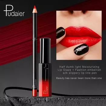 Pudaier Lip Gloss Lip Liner Жидкая матовая быстросохнущая губная помада Матовая глазурь для губ Губная помада Ручка для макияжа 02